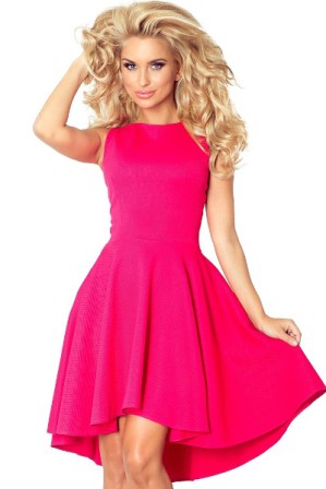 Společenské skater šaty růžové, vel. M|Krátké šaty s volnou skládanou sukní a páskem kolem pasu z pevného materiálu ideální na svatbu, nebo na ples